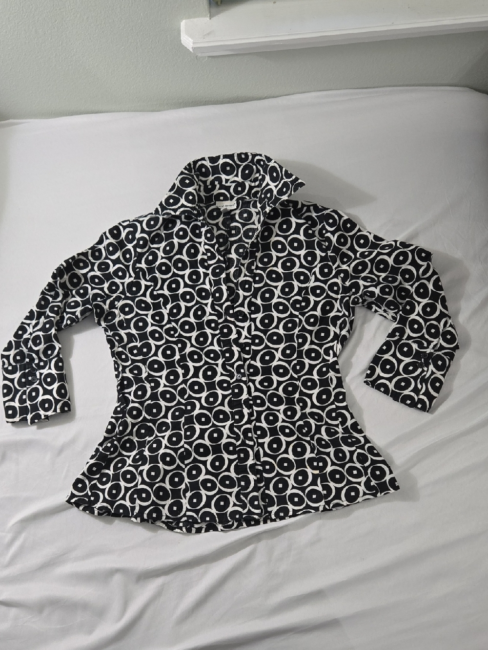 Black & White Geometric Button-Up Shirt